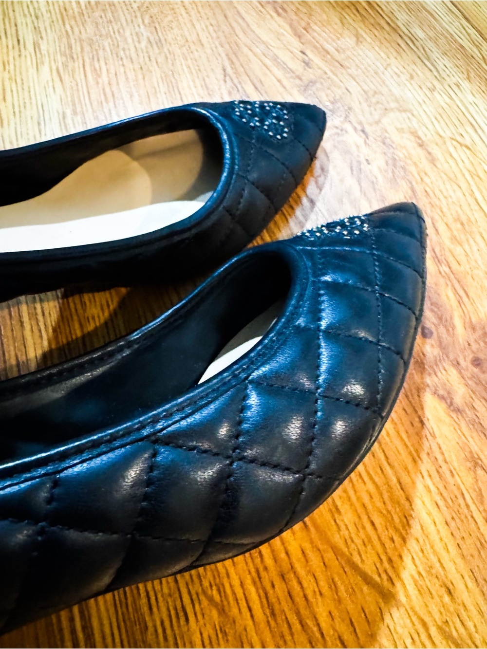 Capodarte Quilted Black Block Heel Pointed Pumps